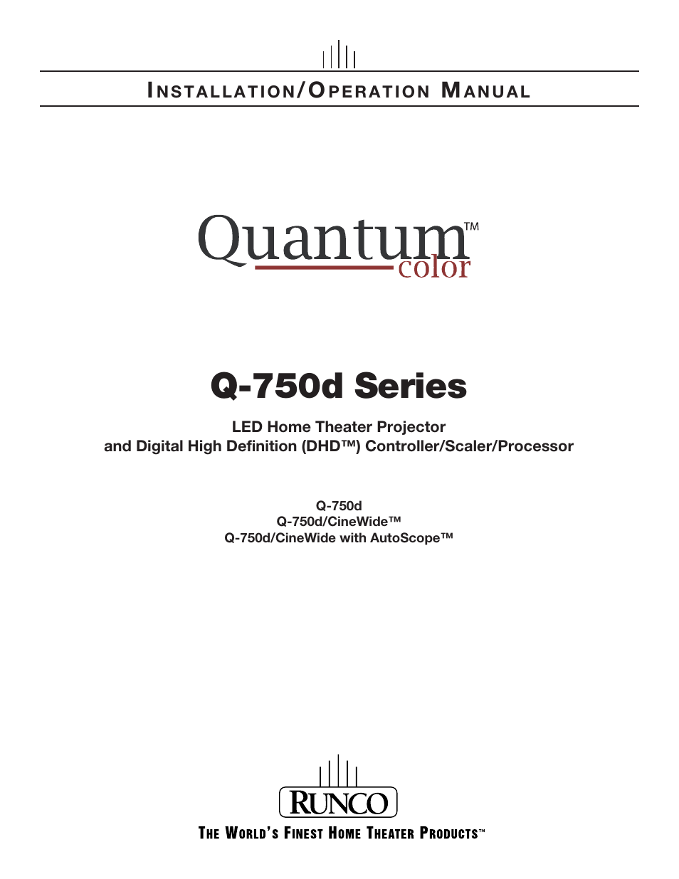 Runco QUANTUM Q-750D User Manual | 106 pages