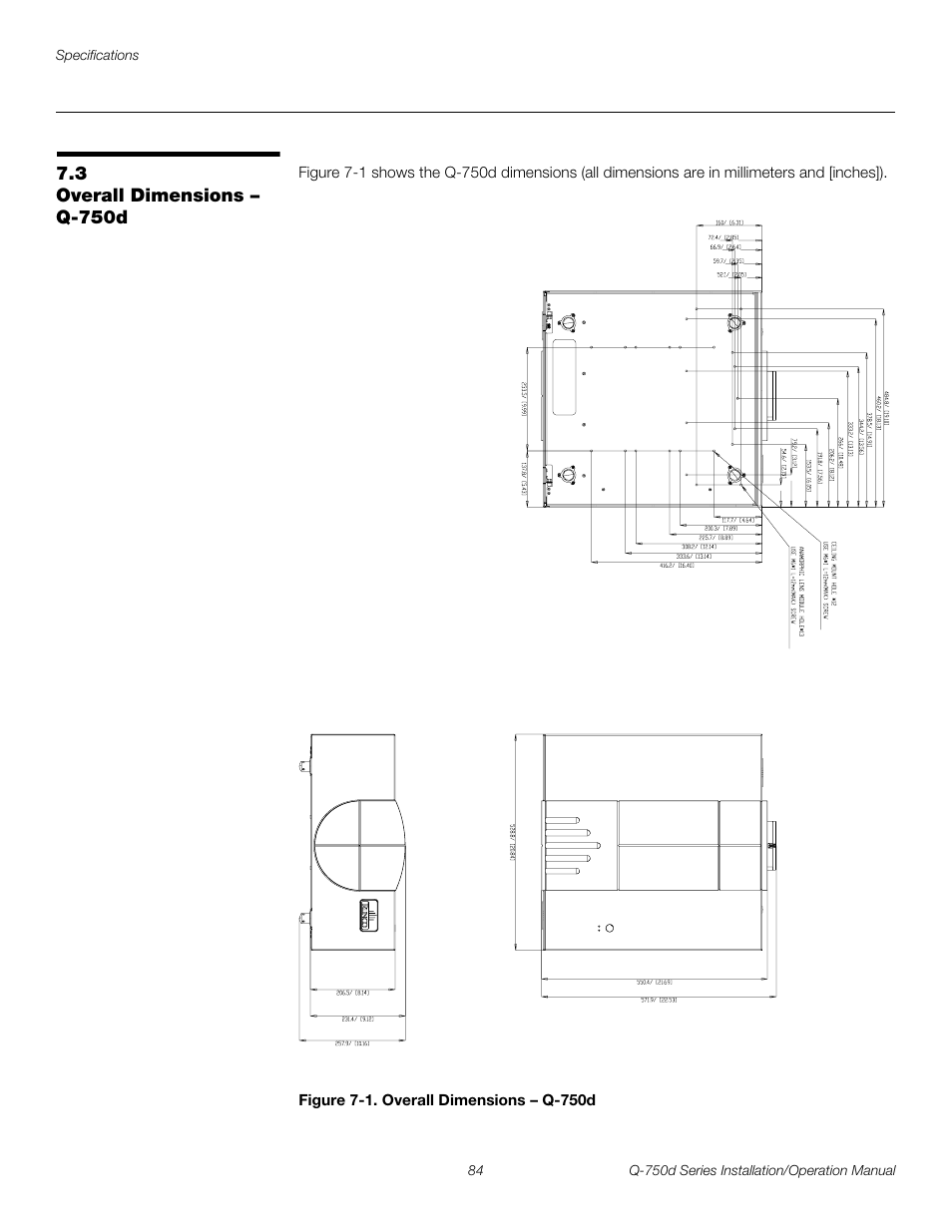 3 overall dimensions - q-750d, Figure 7-1 . overall dimensions - q-750d, Overall dimensions – q-750d | 1. overall dimensions – q-750d, Preli m inary | Runco QUANTUM Q-750D User Manual | Page 100 / 106