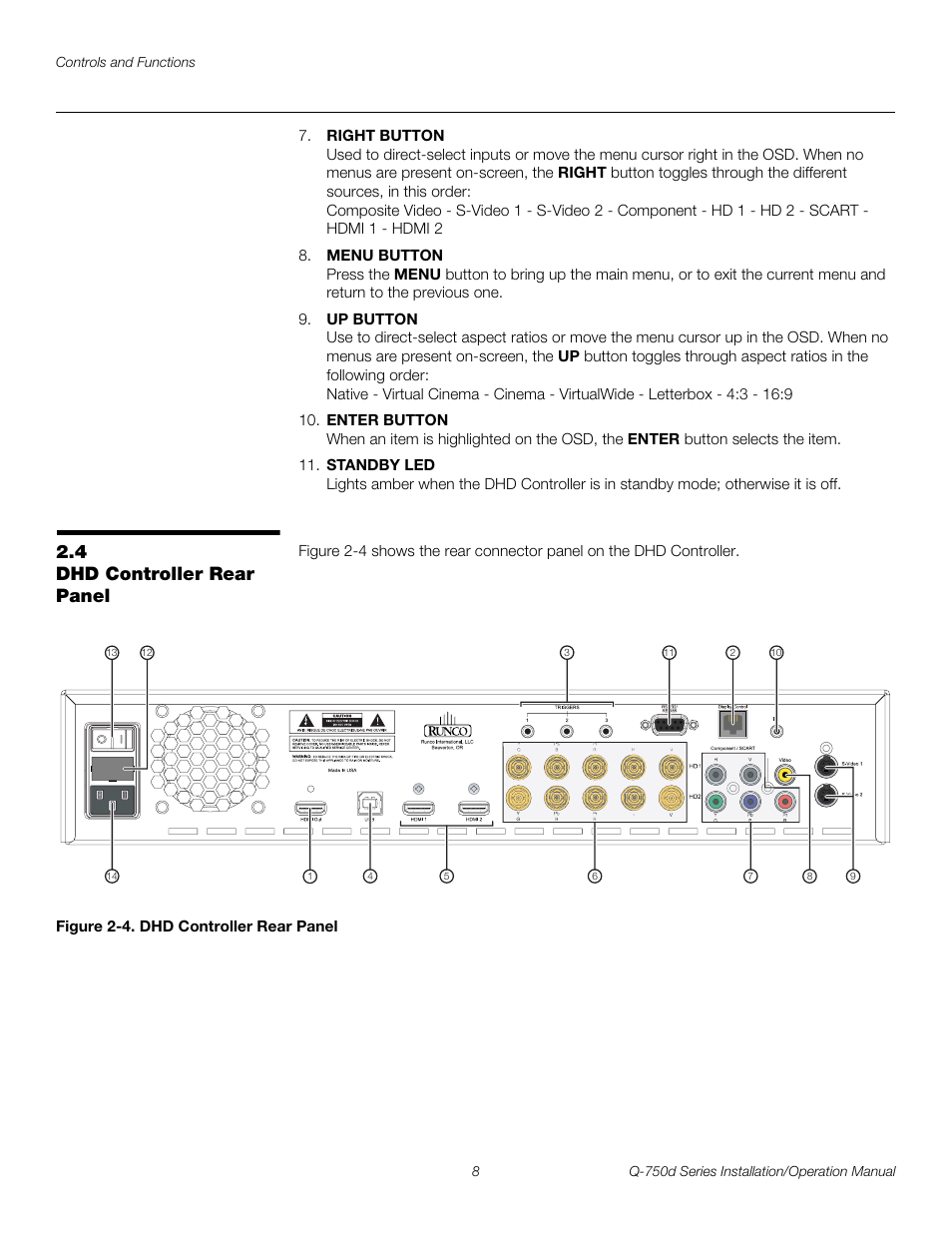 4 dhd controller rear panel, Figure 2-4 . dhd controller rear panel, Dhd controller rear panel | 4. dhd controller rear panel, Pre l iminar y | Runco QUANTUM Q-750D User Manual | Page 24 / 106