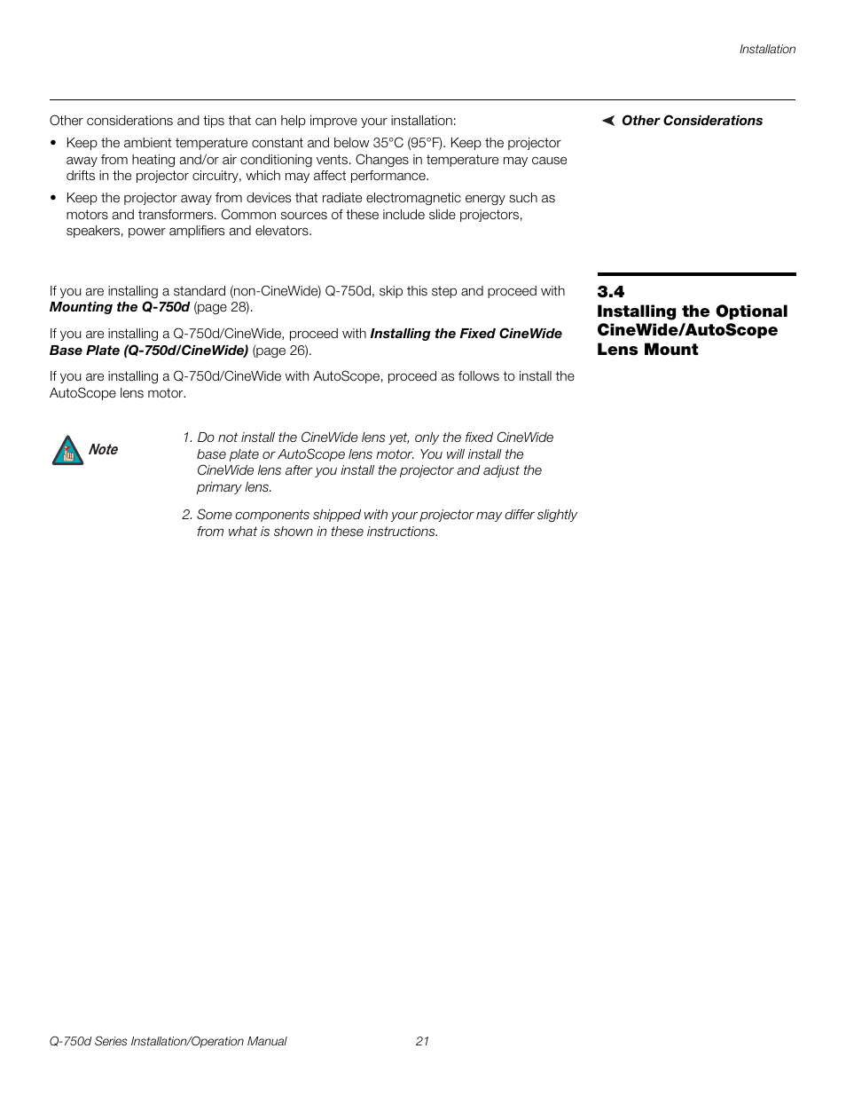 Other considerations, Pre l iminar y | Runco QUANTUM Q-750D User Manual | Page 37 / 106