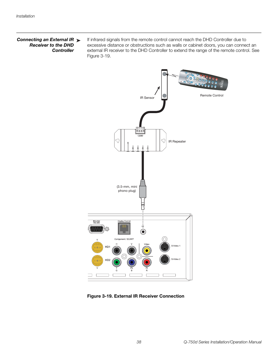 Figure 3-19 . external ir receiver connection, 19. external ir receiver connection, Pre l iminar y | Runco QUANTUM Q-750D User Manual | Page 54 / 106