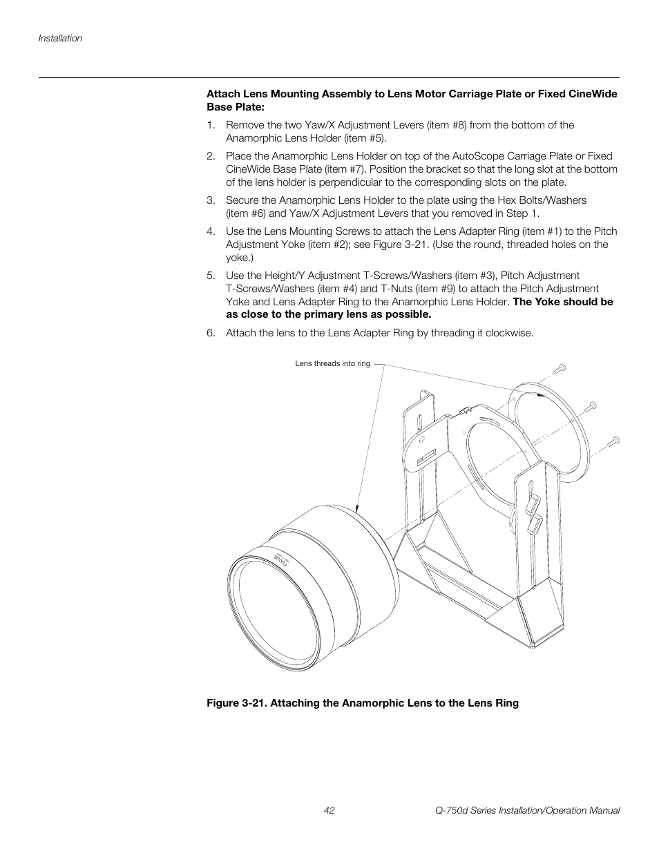 21. attaching the anamorphic lens to the lens ring, Pre l iminar y | Runco QUANTUM Q-750D User Manual | Page 58 / 106