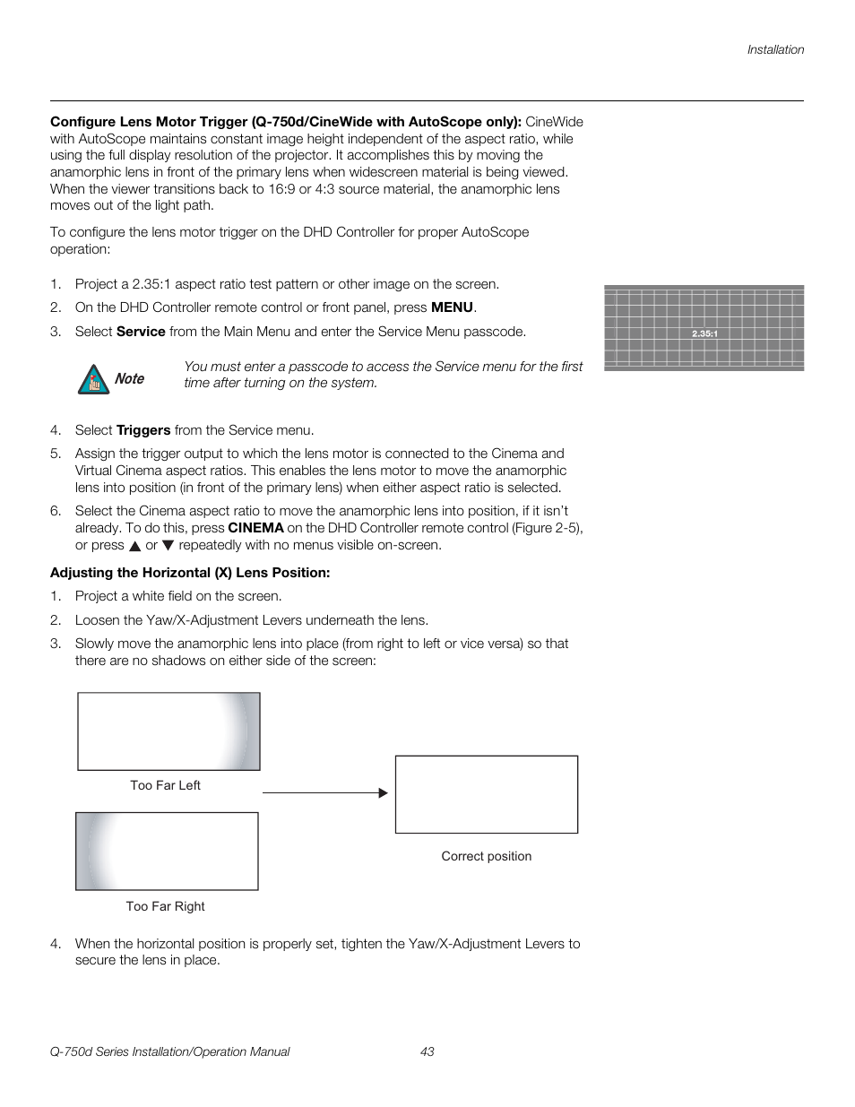 Adjusting the horizontal (x) lens position, Pre l iminar y | Runco QUANTUM Q-750D User Manual | Page 59 / 106