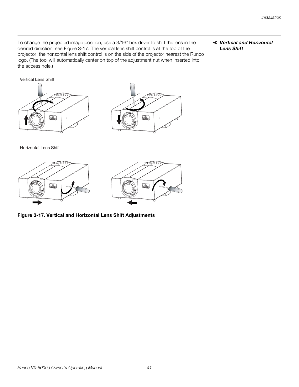 Vertical and horizontal lens shift, 17. vertical and horizontal lens shift adjustments, Pre l iminar y | Runco Video Xtreme VX-6000d User Manual | Page 53 / 102