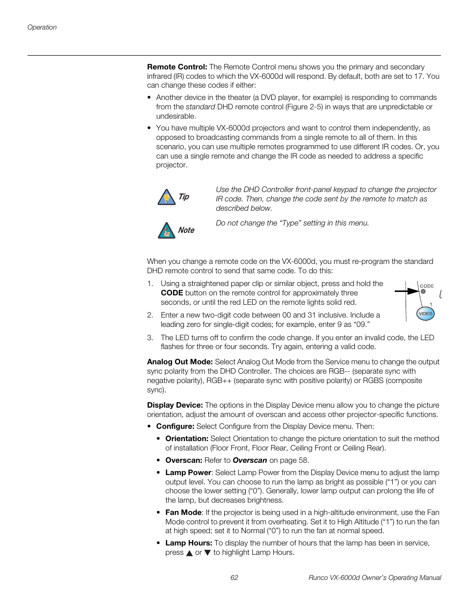 Remote control, Analog out mode, Display device | Pre l iminar y | Runco Video Xtreme VX-6000d User Manual | Page 74 / 102