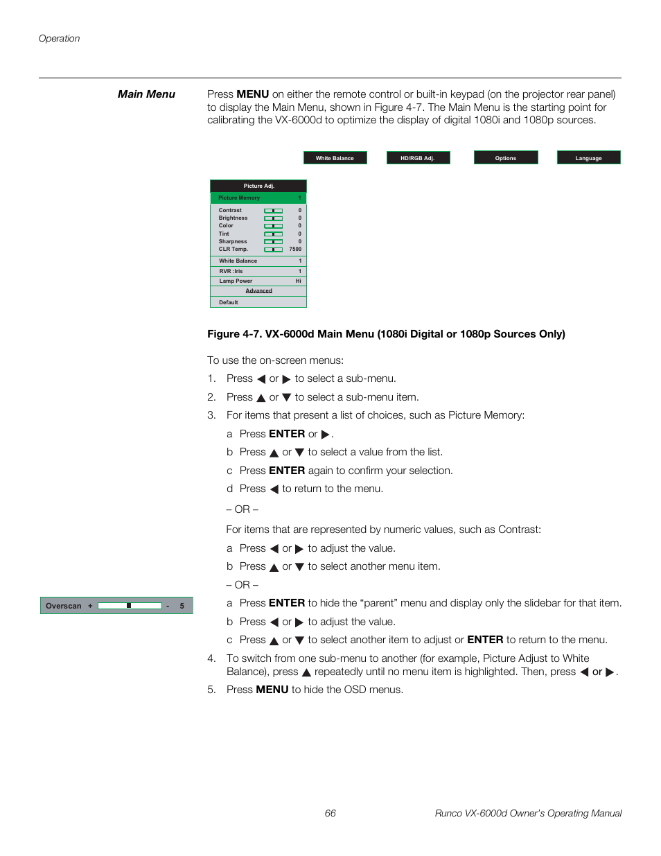 Main menu, Pre l iminar y | Runco Video Xtreme VX-6000d User Manual | Page 78 / 102