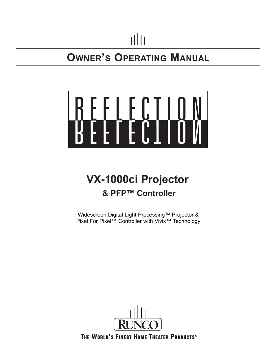 Runco REFLECTION VX-1000CI User Manual | 37 pages