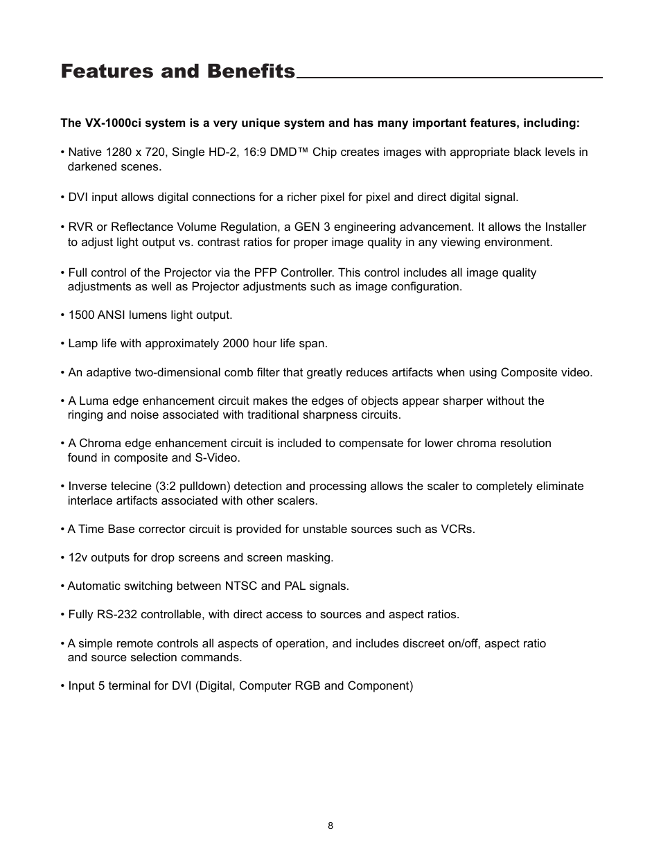 Features and benefits | Runco REFLECTION VX-1000CI User Manual | Page 10 / 37