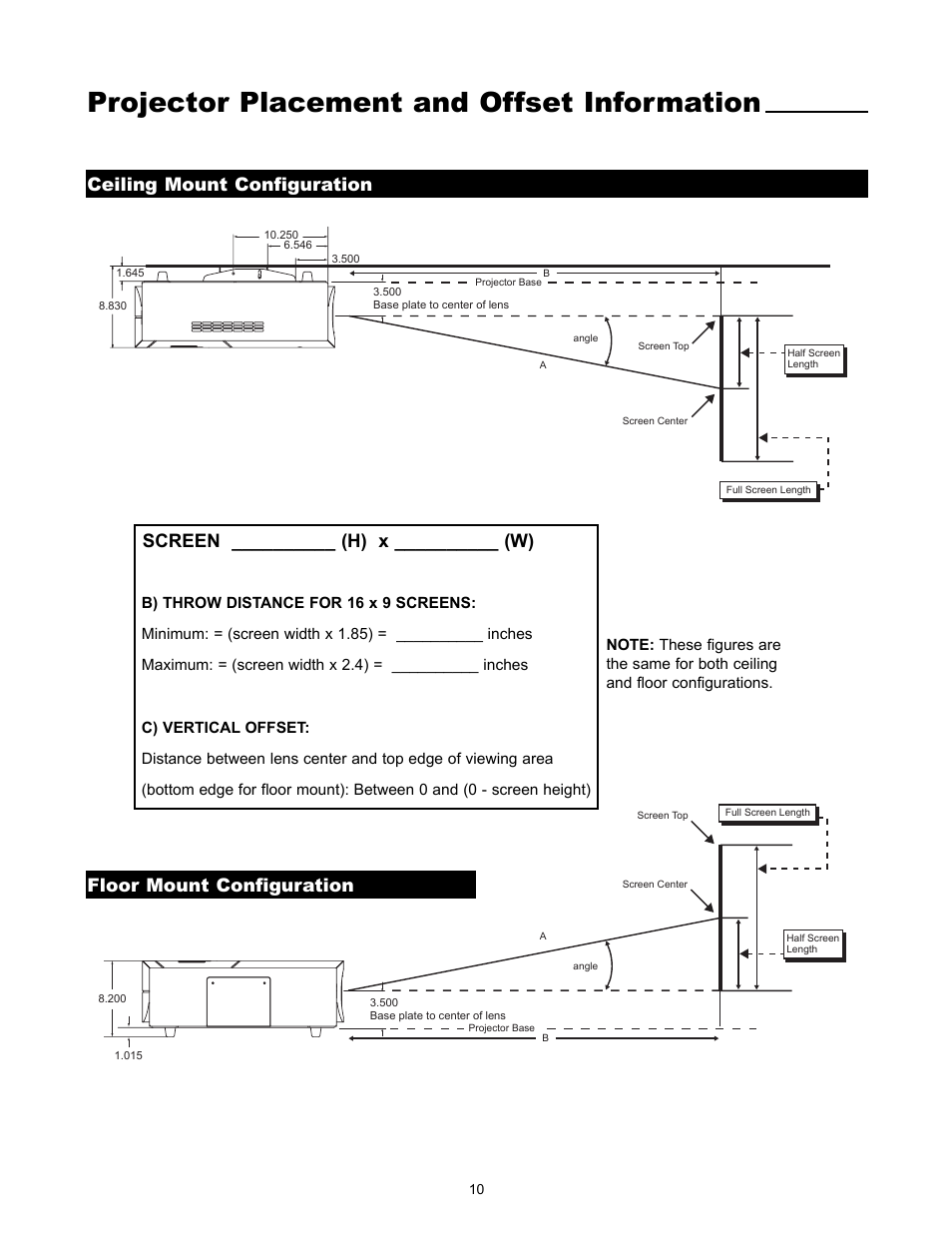 Projector placement and offset information, Ceiling mount configuration | Runco REFLECTION VX-1000CI User Manual | Page 12 / 37