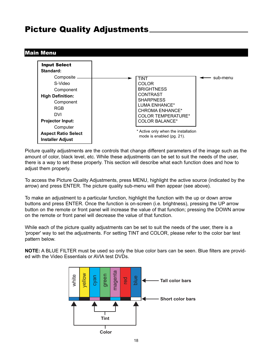 Picture quality adjustments | Runco REFLECTION VX-1000CI User Manual | Page 20 / 37