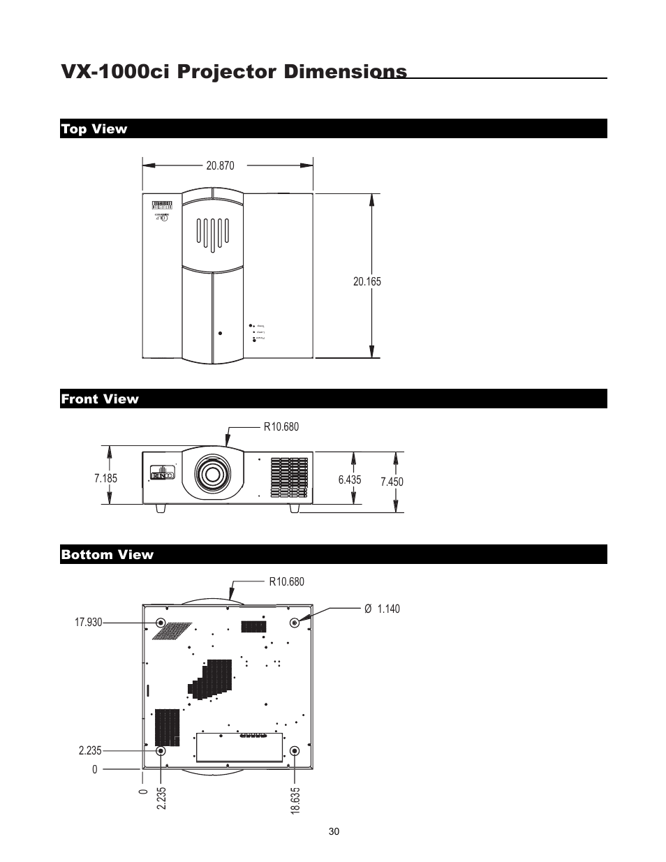 Vx-1000ci projector dimensions | Runco REFLECTION VX-1000CI User Manual | Page 32 / 37