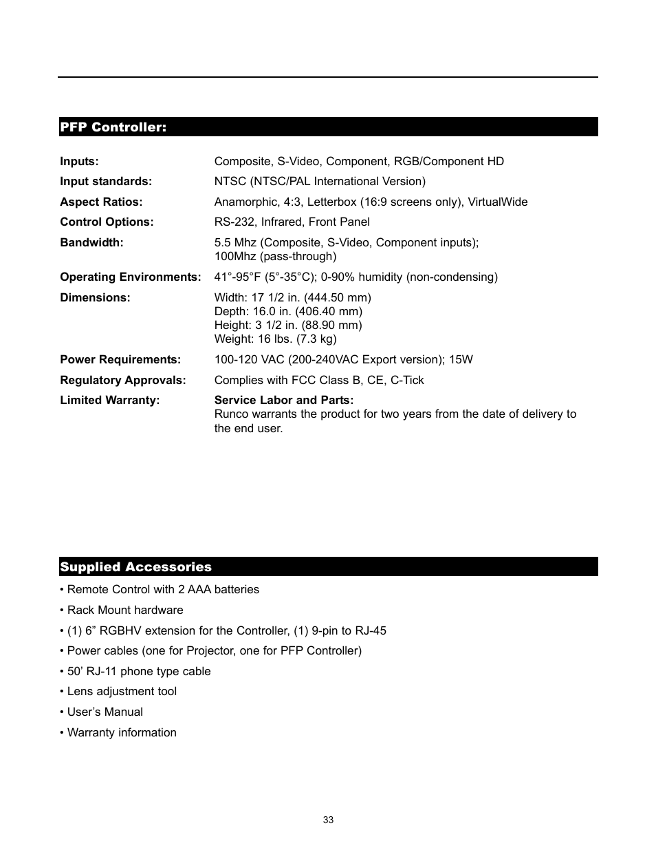 Runco REFLECTION VX-1000CI User Manual | Page 35 / 37