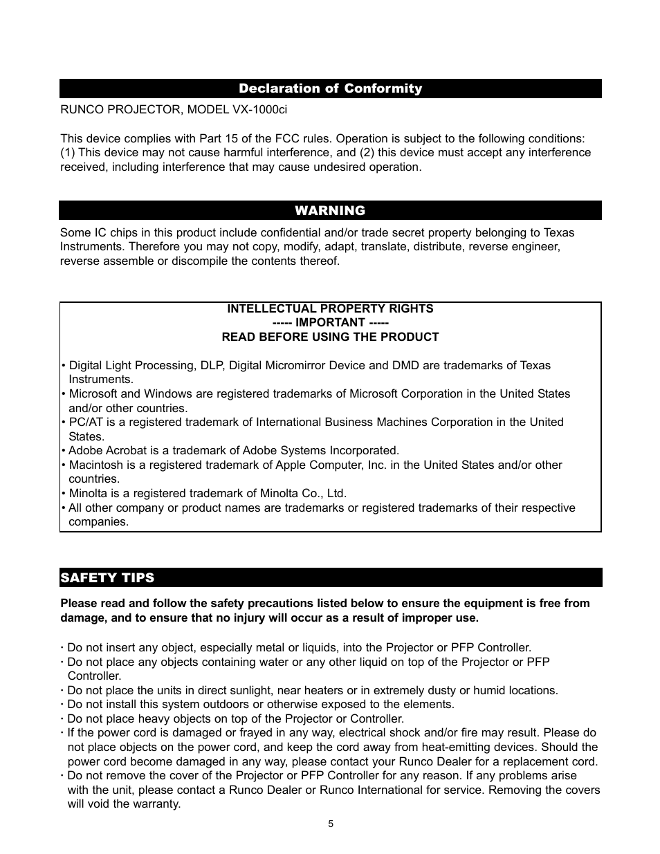 Runco REFLECTION VX-1000CI User Manual | Page 7 / 37