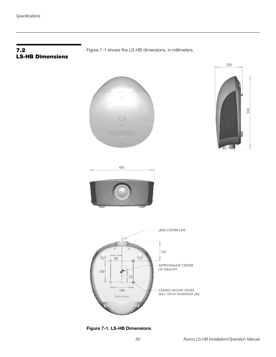 2 ls-hb dimensions, Figure 7-1 . ls-hb dimensions, Ls-hb dimensions | Preli m inary | Runco LIGHTSTYLE LS-HB User Manual | Page 106 / 110