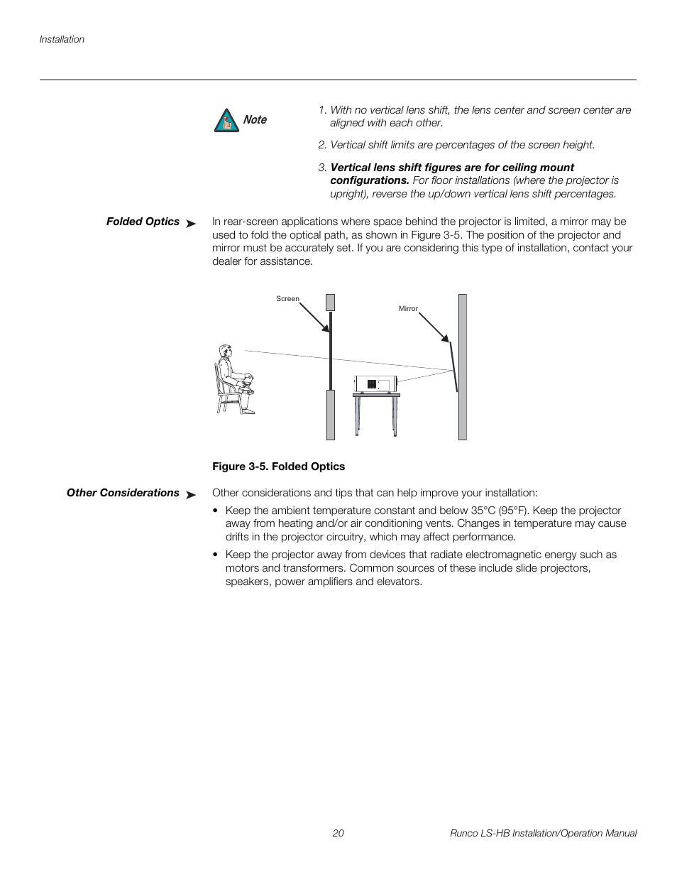 Folded optics, Figure 3-5 . folded optics, Other considerations | 5. folded optics, Pre l iminar y | Runco LIGHTSTYLE LS-HB User Manual | Page 36 / 110