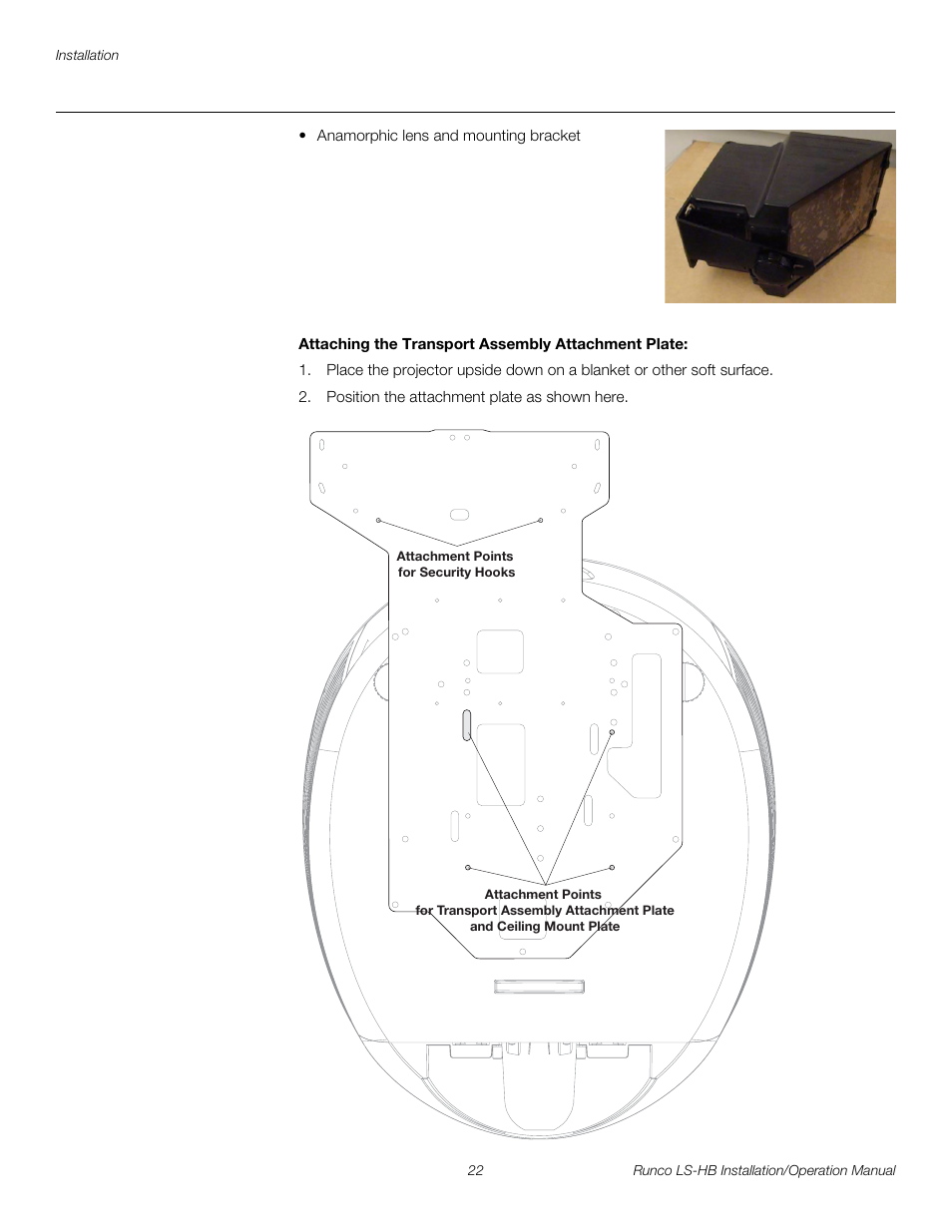 Attaching the transport assembly attachment plate, Pre l iminar y | Runco LIGHTSTYLE LS-HB User Manual | Page 38 / 110