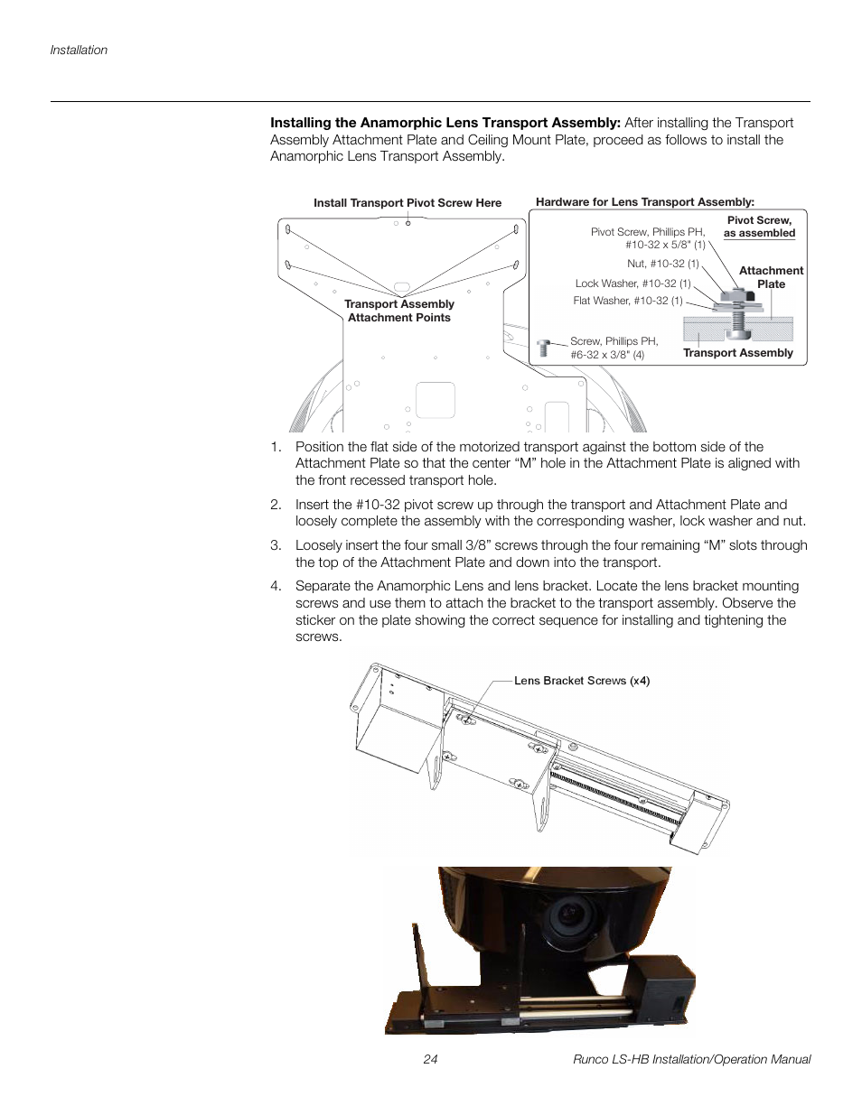 Installing the anamorphic lens transport assembly, Pre l iminar y | Runco LIGHTSTYLE LS-HB User Manual | Page 40 / 110