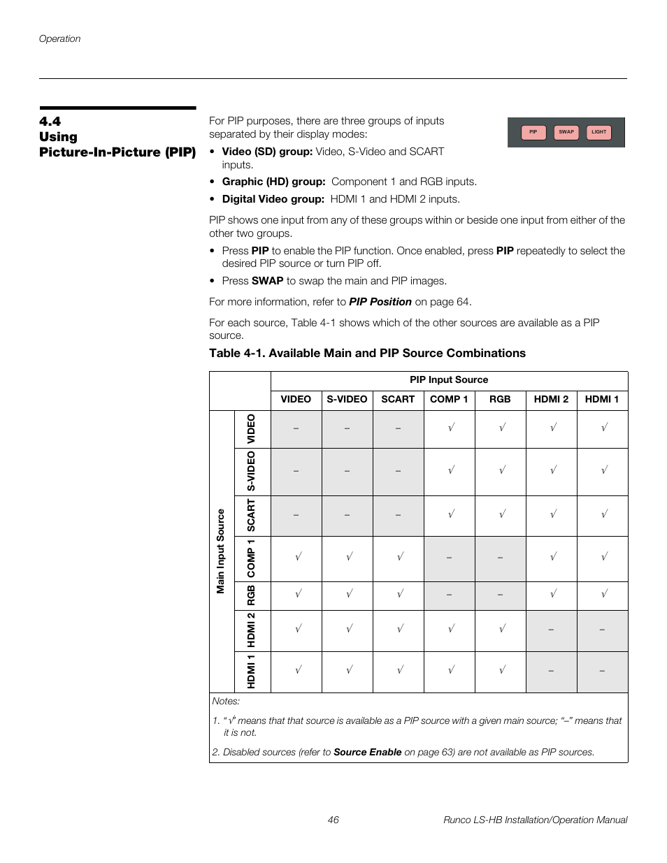 4 using picture-in-picture (pip), Using picture-in-picture (pip), Pre l iminar y | Runco LIGHTSTYLE LS-HB User Manual | Page 62 / 110