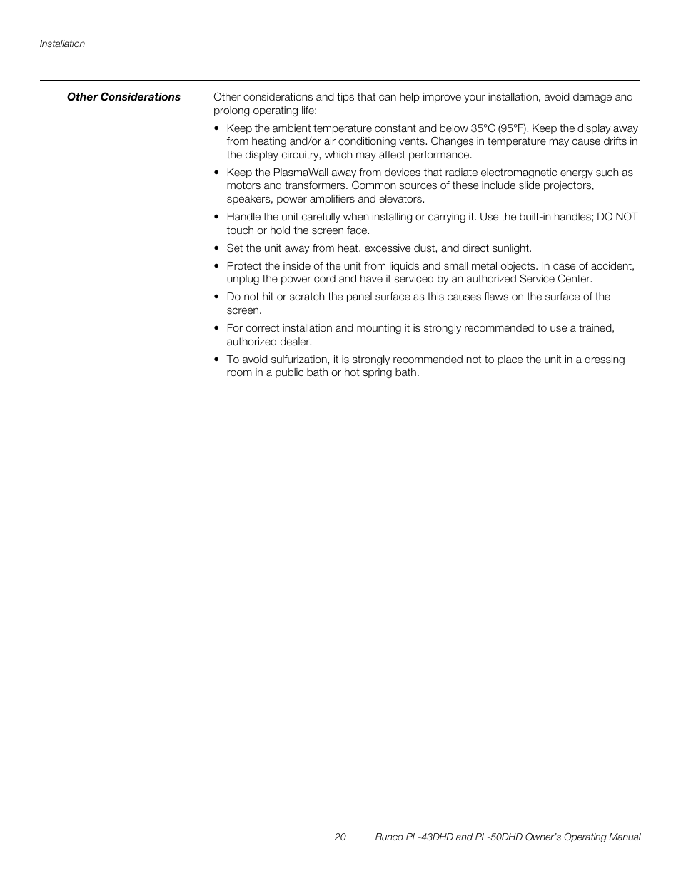 Other considerations, Pre l iminar y | Runco PL-43DHD User Manual | Page 30 / 76
