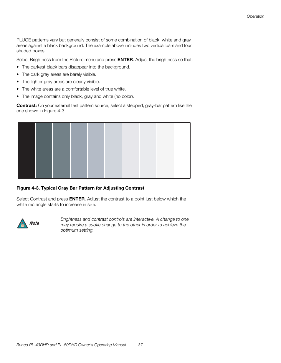 Contrast, 3. typical gray bar pattern for adjusting contrast, Pre l iminar y | Runco PL-43DHD User Manual | Page 47 / 76
