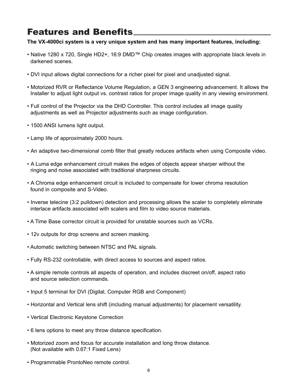 Features and benefits | Runco VX-4000ci User Manual | Page 10 / 44