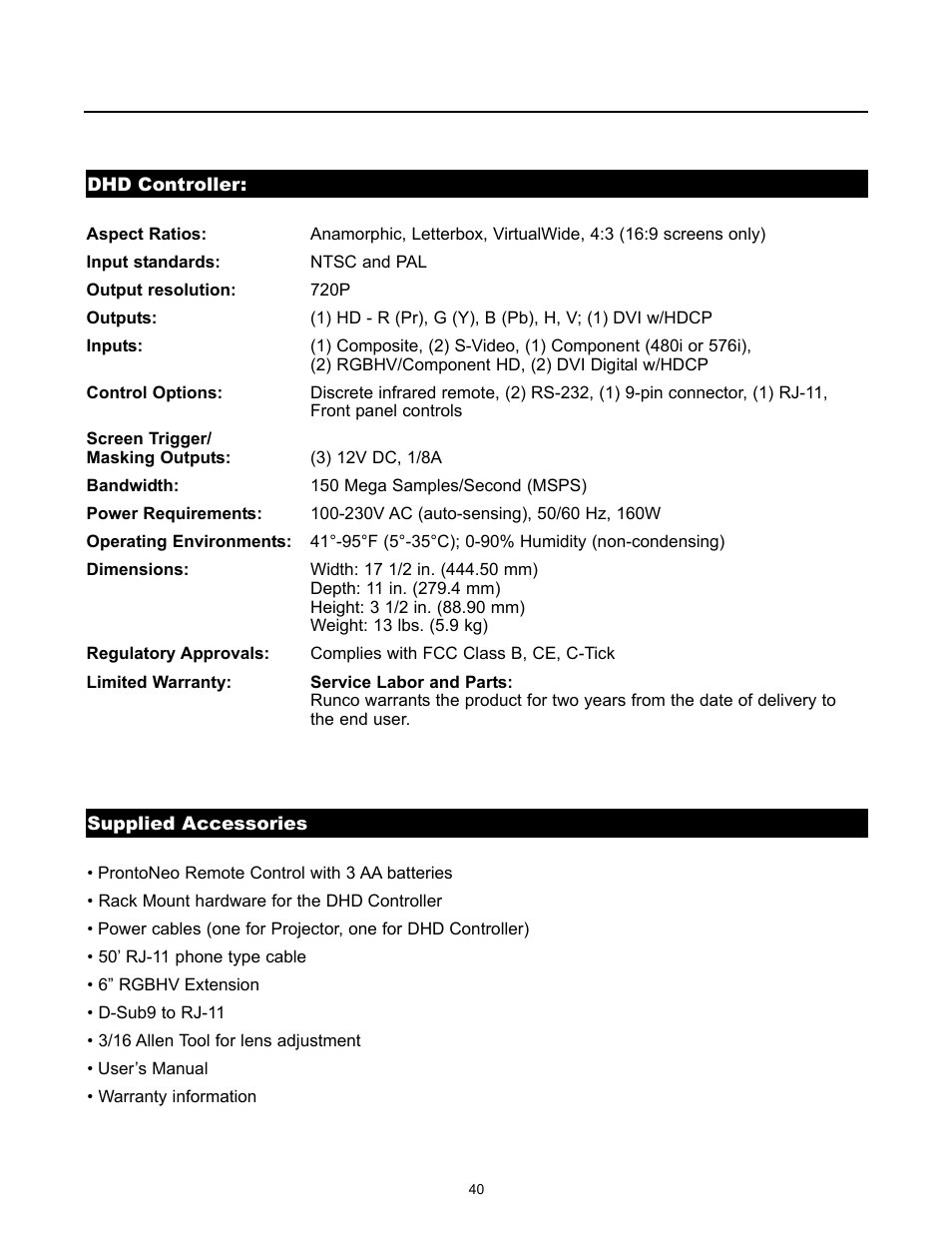 Runco VX-4000ci User Manual | Page 42 / 44