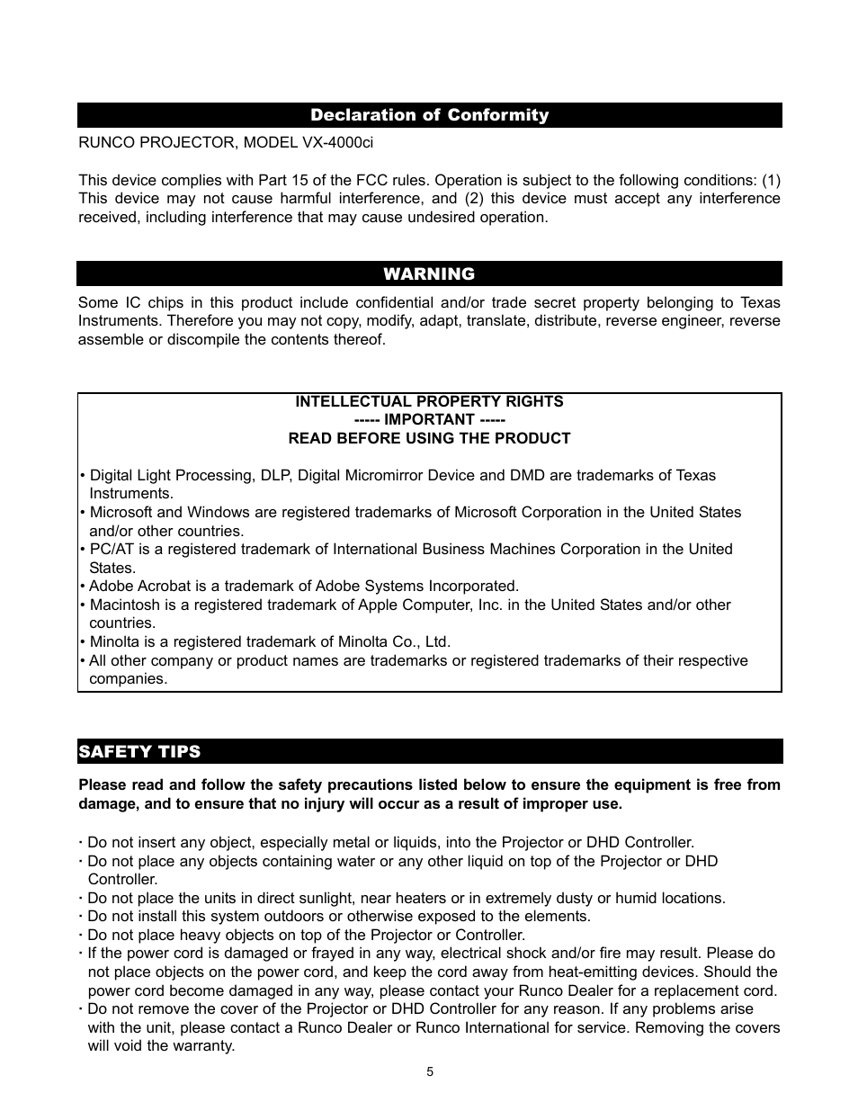Runco VX-4000ci User Manual | Page 7 / 44