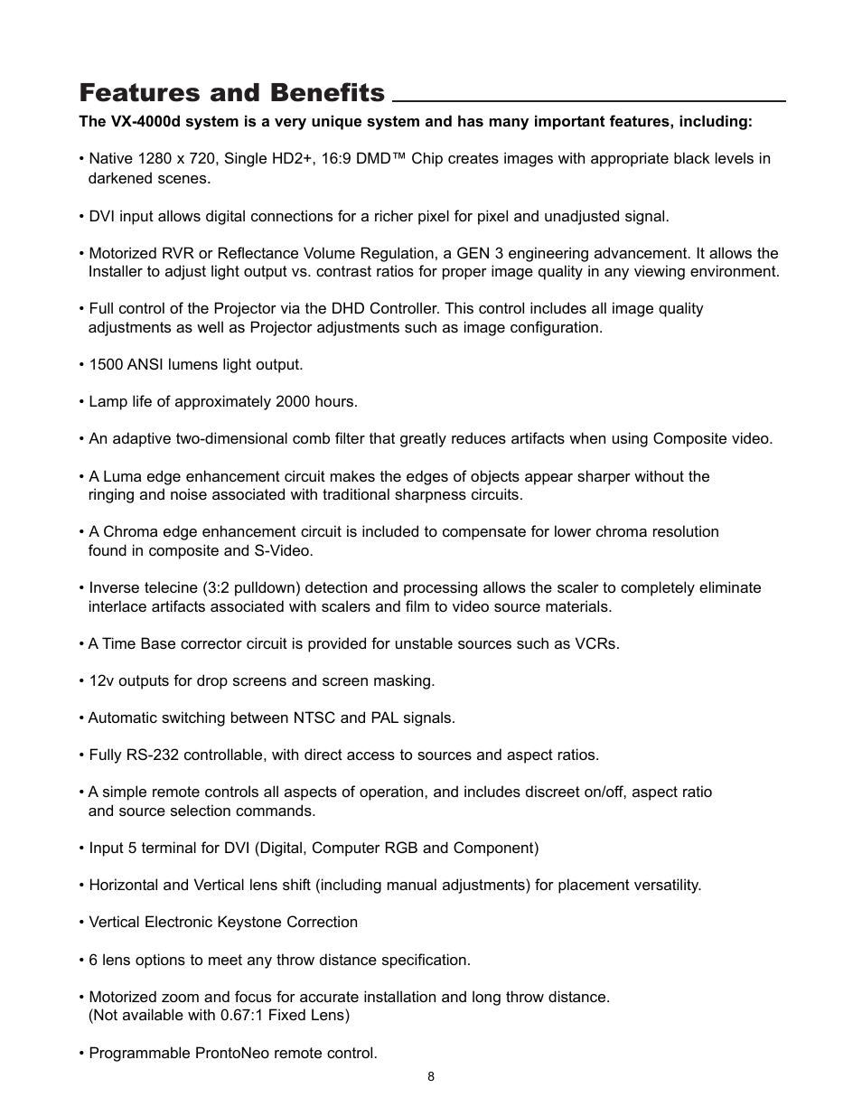 Features and benefits | Runco VX-4000d User Manual | Page 10 / 44