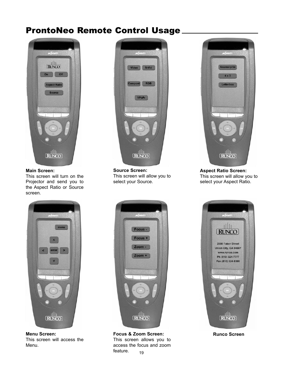 Prontoneo remote control usage | Runco VX-4000d User Manual | Page 21 / 44