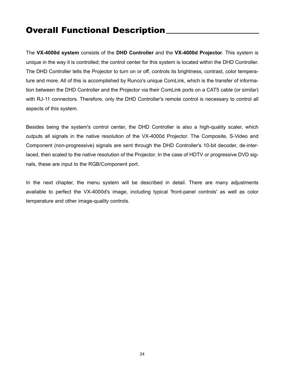 Overall functional description | Runco VX-4000d User Manual | Page 26 / 44
