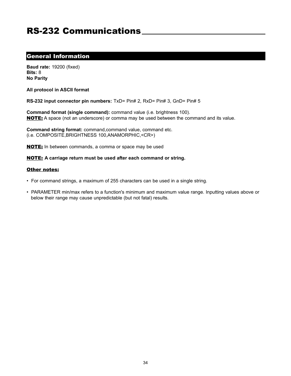 Rs-232 communications | Runco VX-4000d User Manual | Page 36 / 44