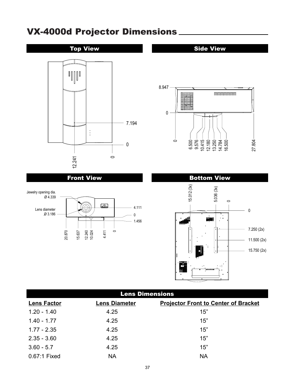 Vx-4000d projector dimensions | Runco VX-4000d User Manual | Page 39 / 44