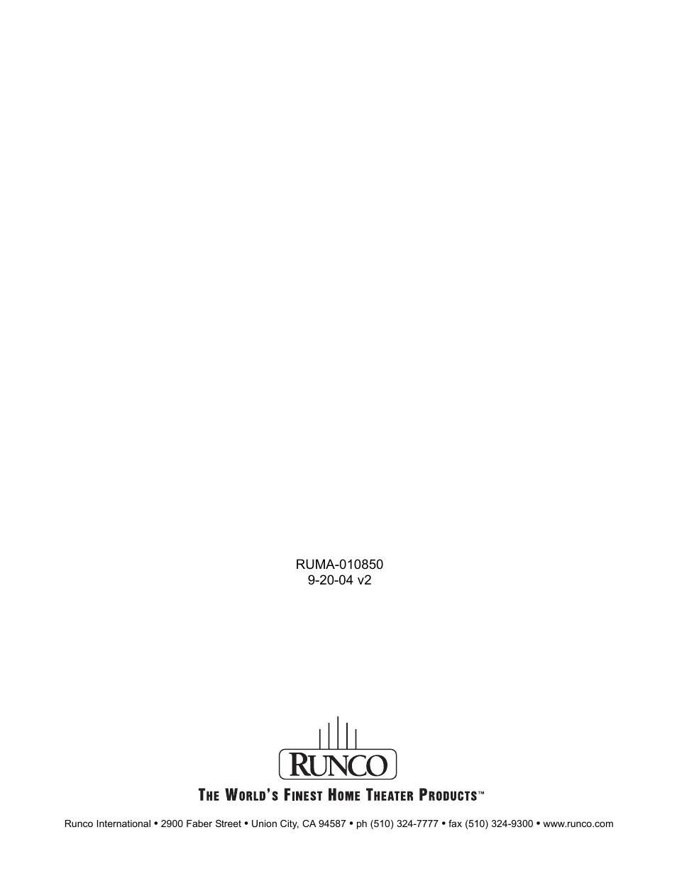 Runco VX-4000d User Manual | Page 44 / 44