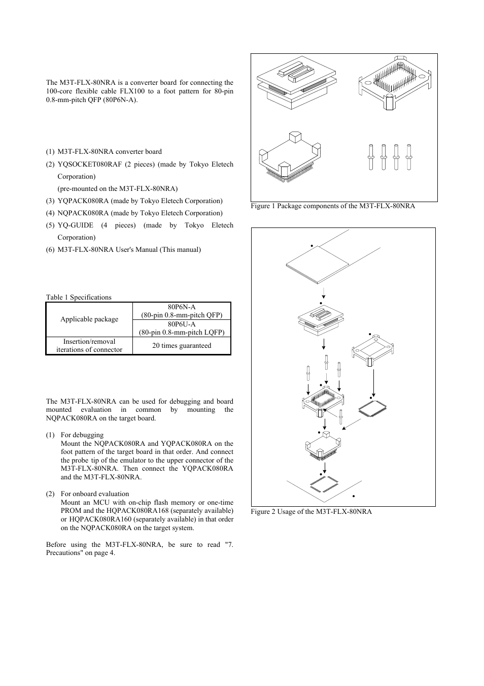 Outline, Package components, Specifications | Usage | Renesas M3T-FLX-80NRA User Manual | Page 4 / 6