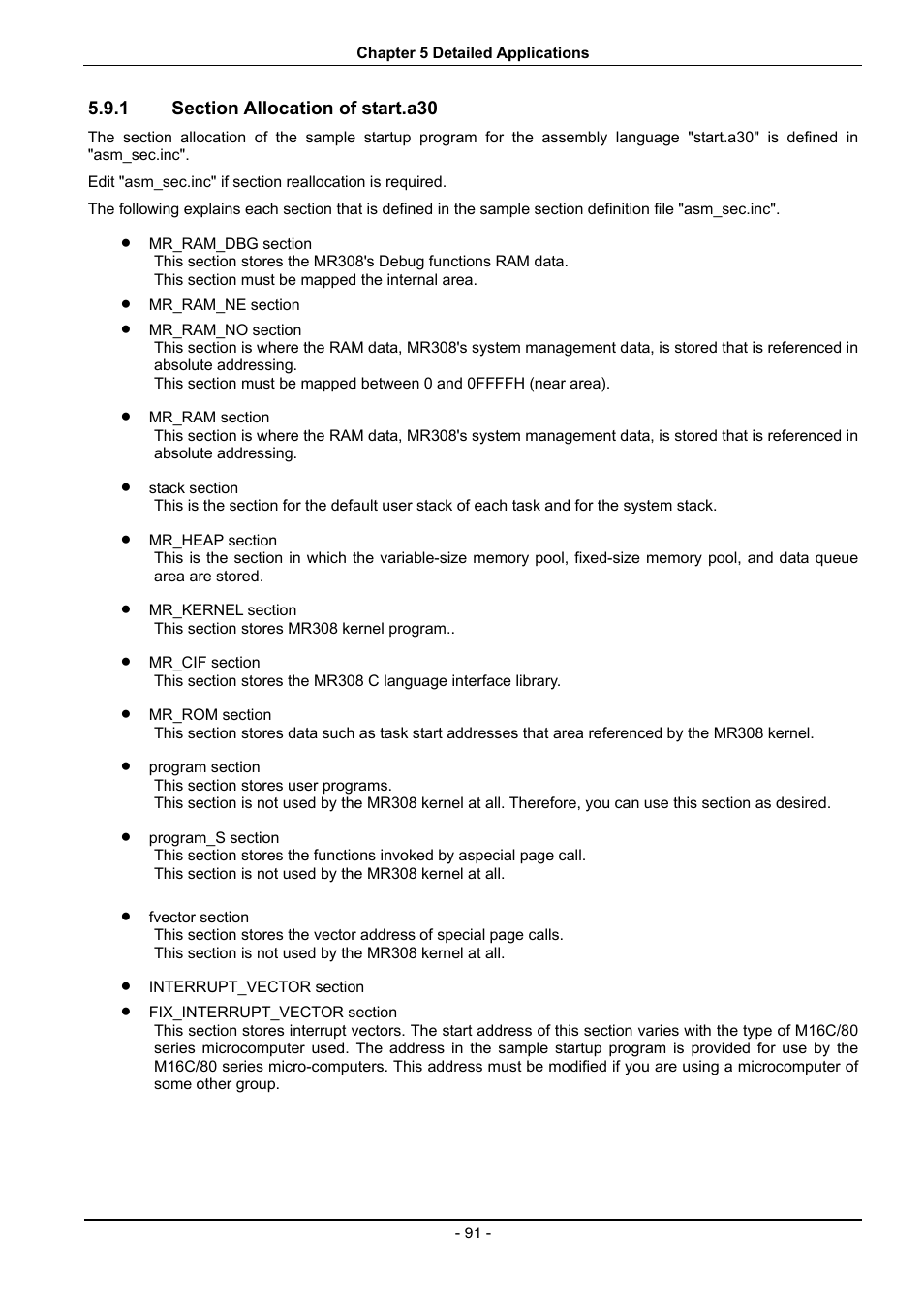 Section allocation of start.a30 | Renesas 70 User Manual | Page 101 / 162