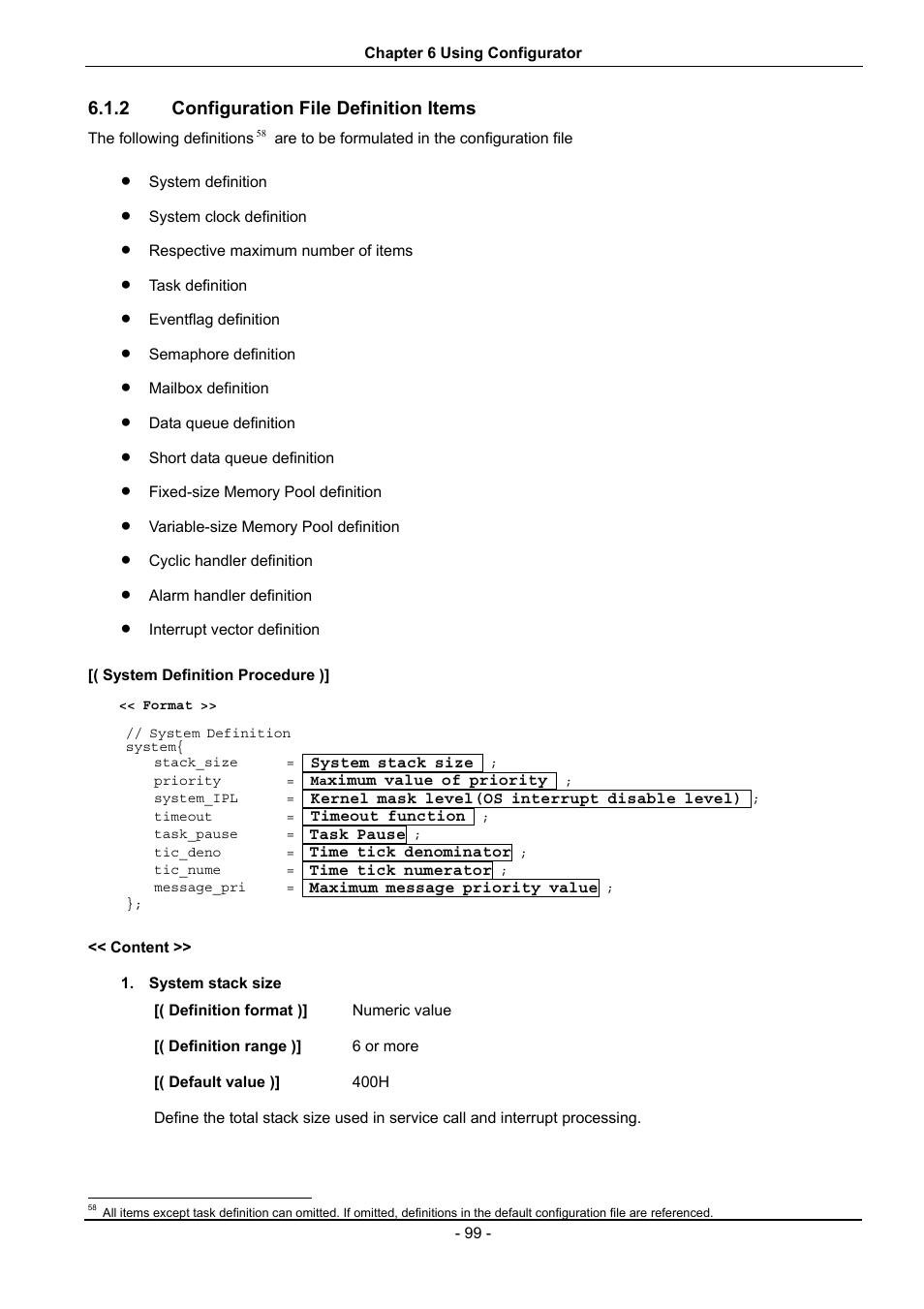 Configuration file definition items, System definition procedure ) | Renesas 70 User Manual | Page 109 / 162