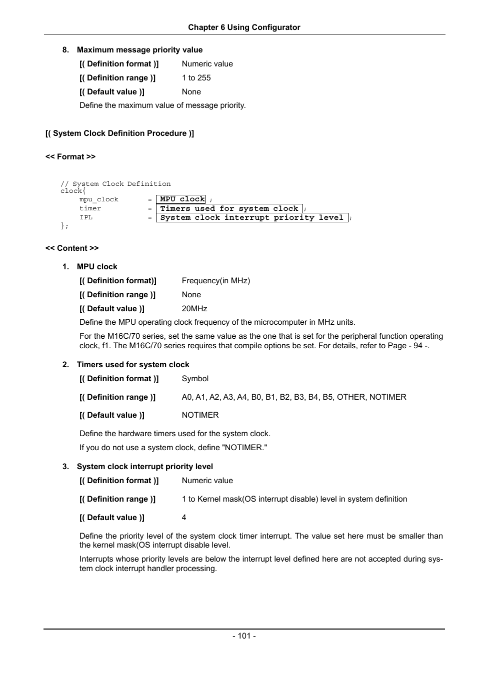 System clock definition procedure ) | Renesas 70 User Manual | Page 111 / 162