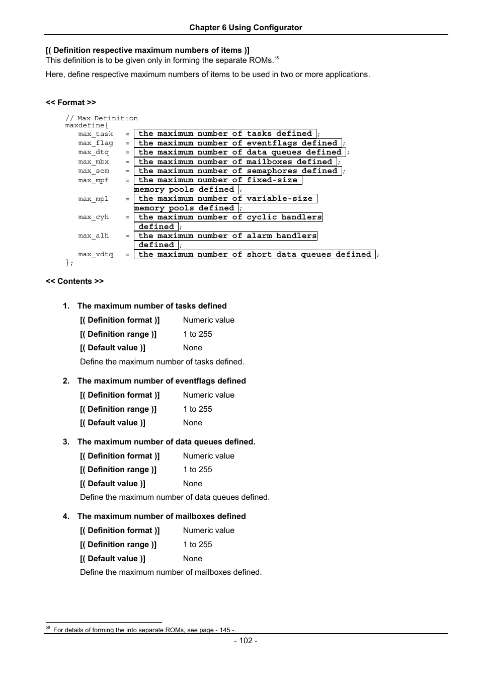 Definition respective maximum numbers of items ) | Renesas 70 User Manual | Page 112 / 162