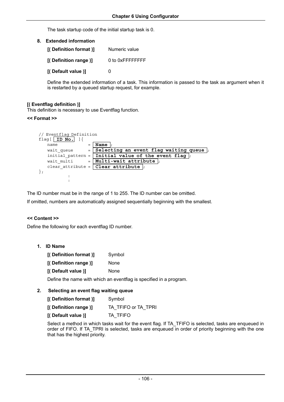 Eventflag definition ) | Renesas 70 User Manual | Page 116 / 162