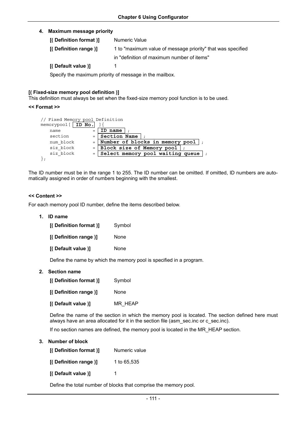 Fixed-size memory pool definition ) | Renesas 70 User Manual | Page 121 / 162