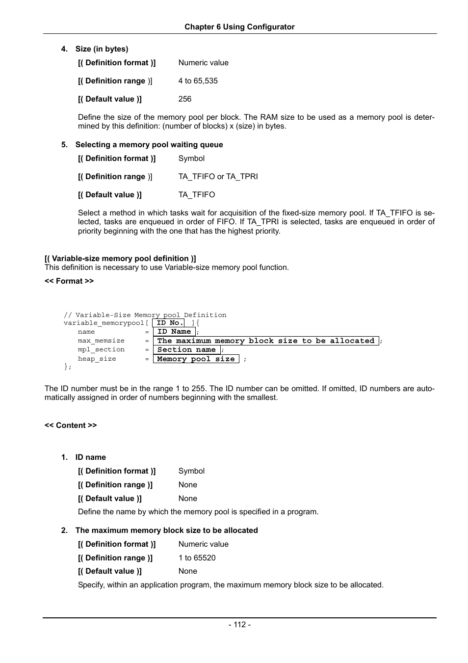 Variable-size memory pool definition ) | Renesas 70 User Manual | Page 122 / 162