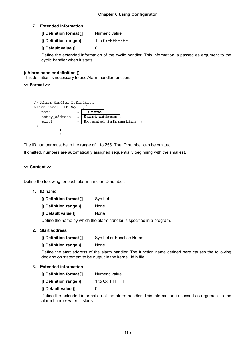 Alarm handler definition ) | Renesas 70 User Manual | Page 125 / 162
