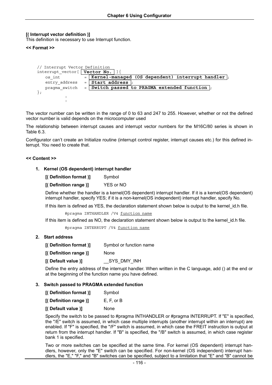 Interrupt vector definition ) | Renesas 70 User Manual | Page 126 / 162