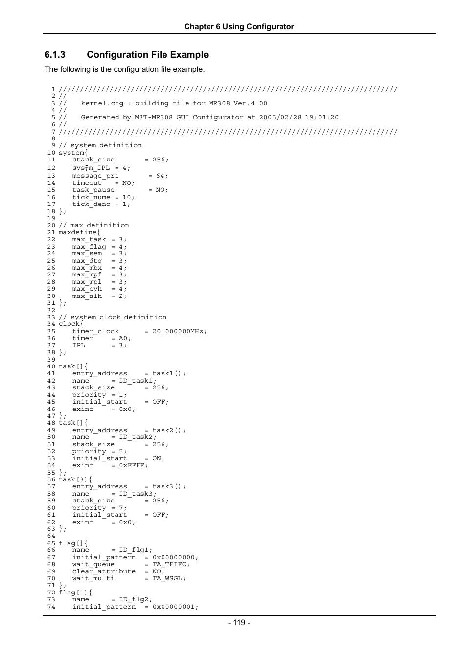 Configuration file example, 3 configuration file example | Renesas 70 User Manual | Page 129 / 162