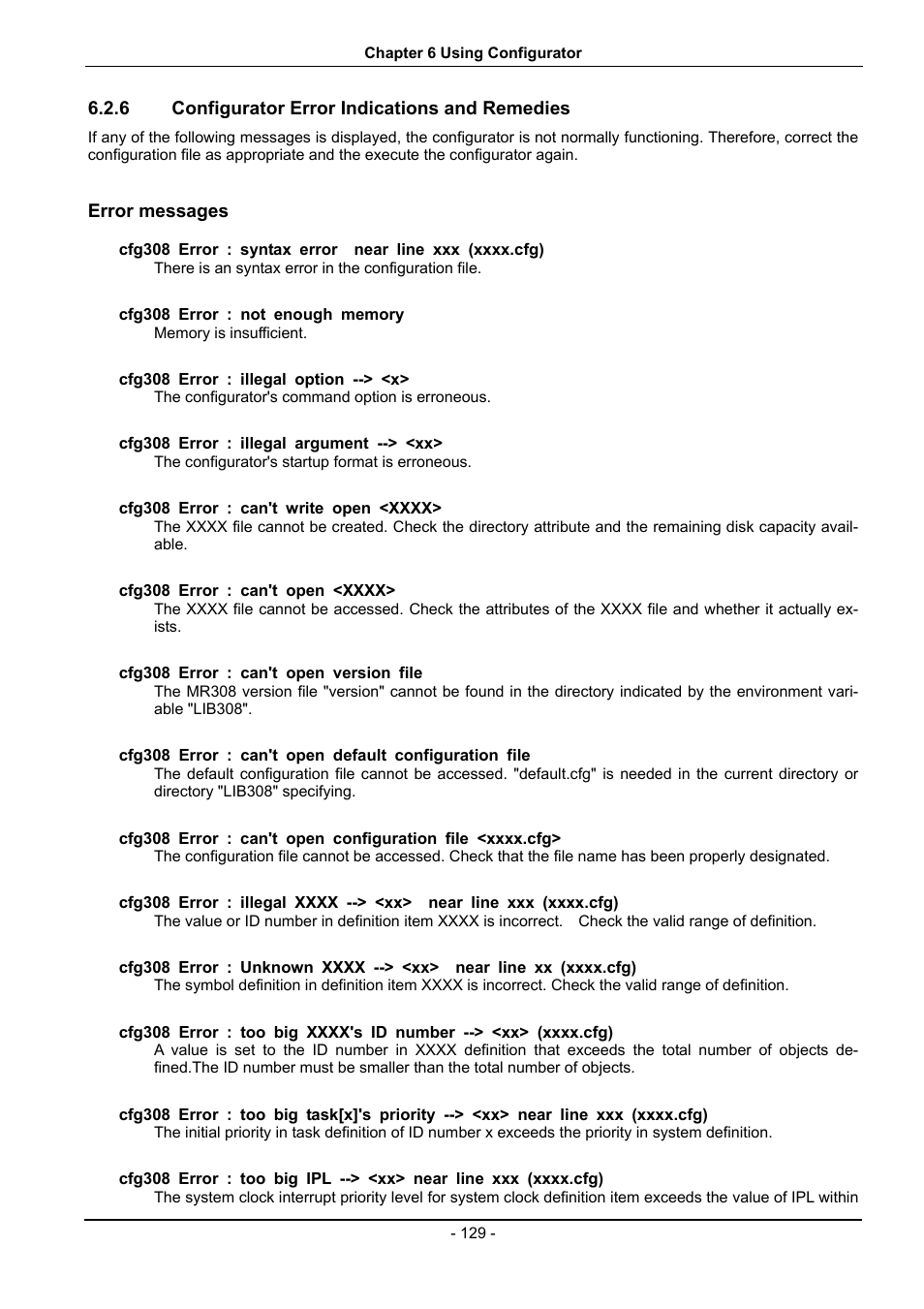 Configurator error indications and remedies, Error messages | Renesas 70 User Manual | Page 139 / 162