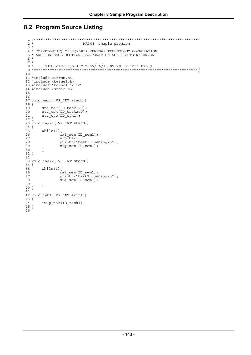 Program source listing, 2 program source listing | Renesas 70 User Manual | Page 153 / 162