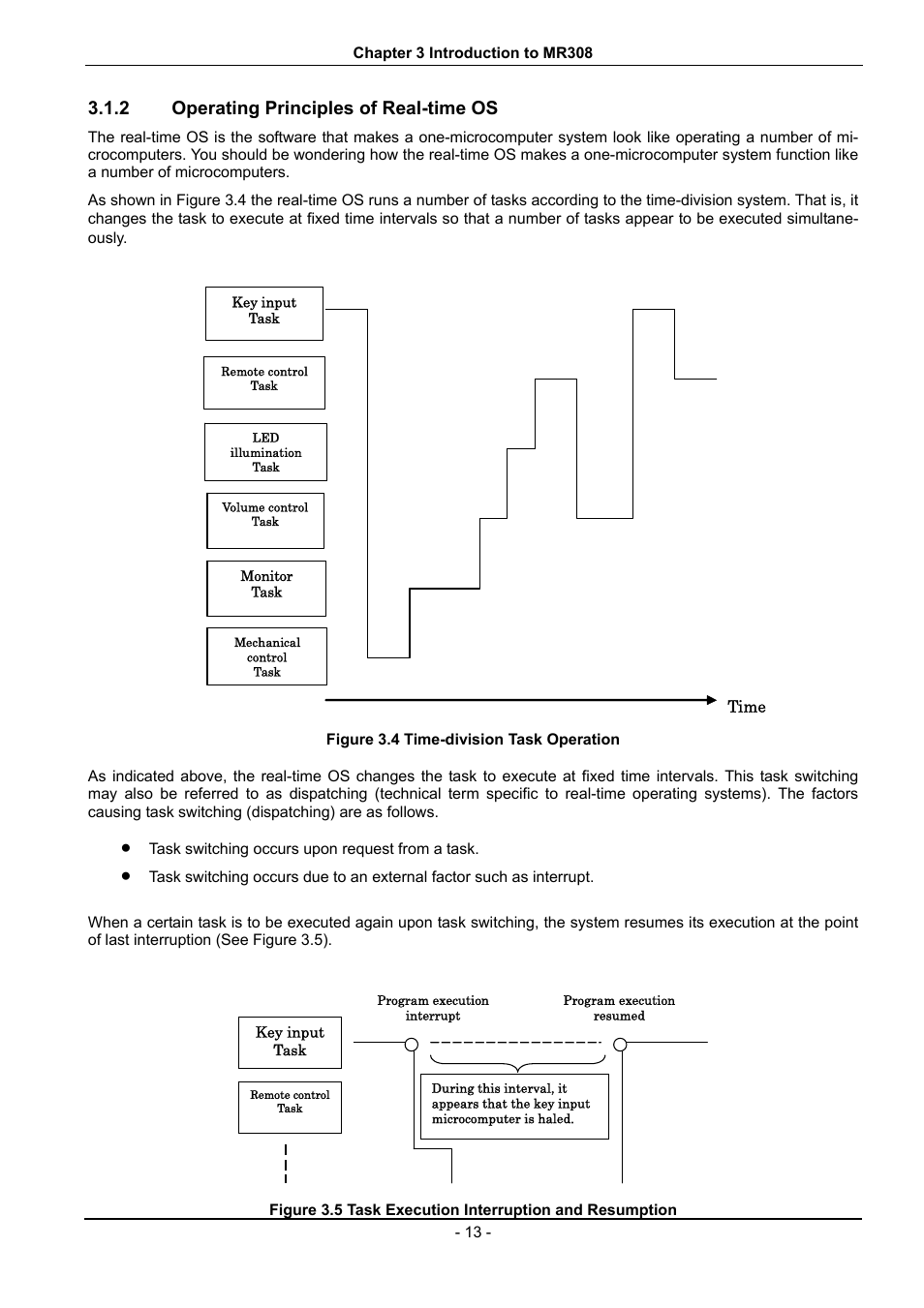 Operating principles of real-time os, Figure 3.4 time-division task operation, 2 operating principles of real-time os | Renesas 70 User Manual | Page 23 / 162