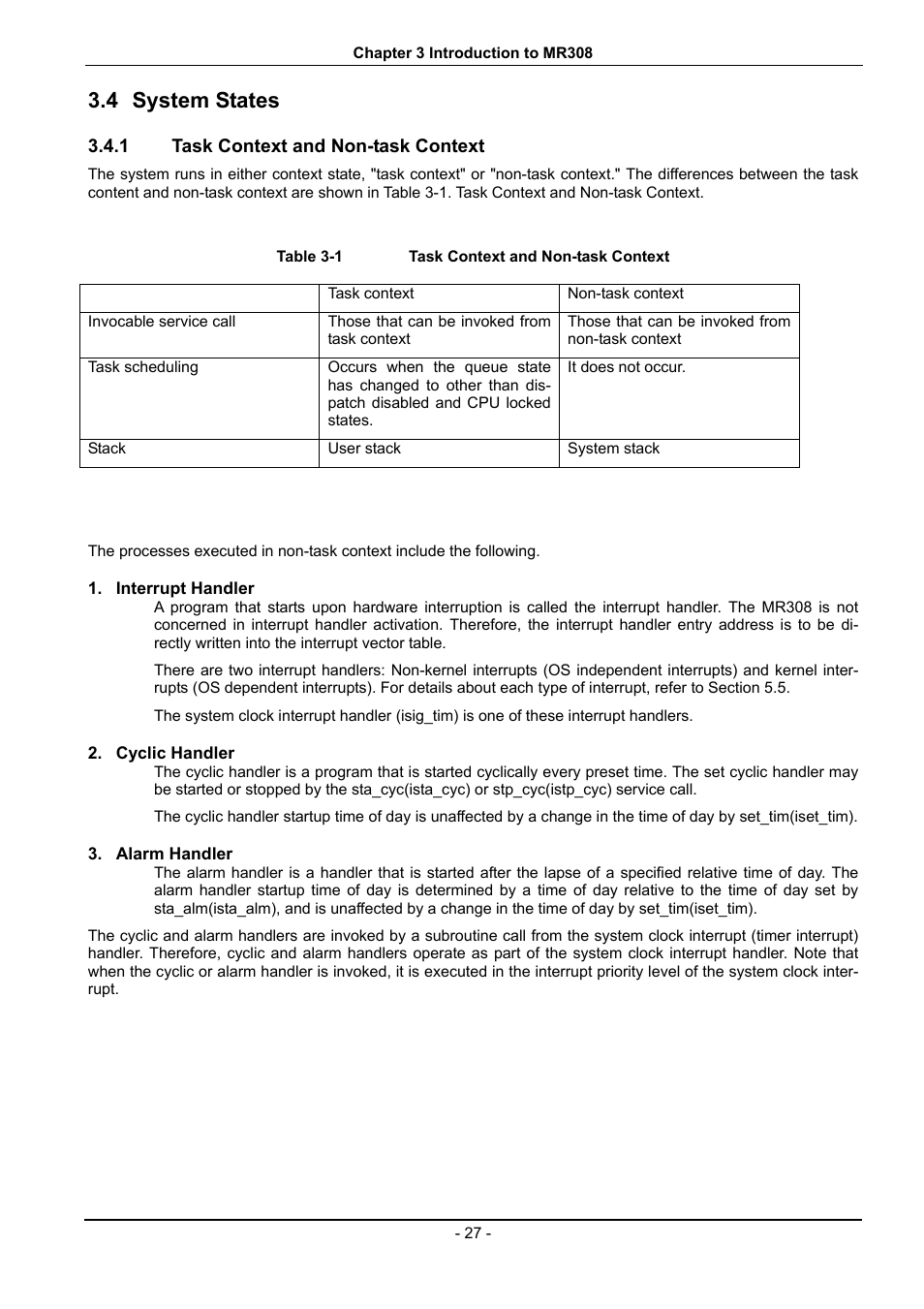 System states, Task context and non-task context, Table 3-1 | 4 system states | Renesas 70 User Manual | Page 37 / 162