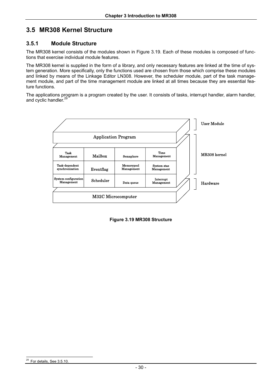 Mr308 kernel structure, Module structure, Figure 3.19 mr308 structure | 5 mr308 kernel structure, 1 module structure | Renesas 70 User Manual | Page 40 / 162