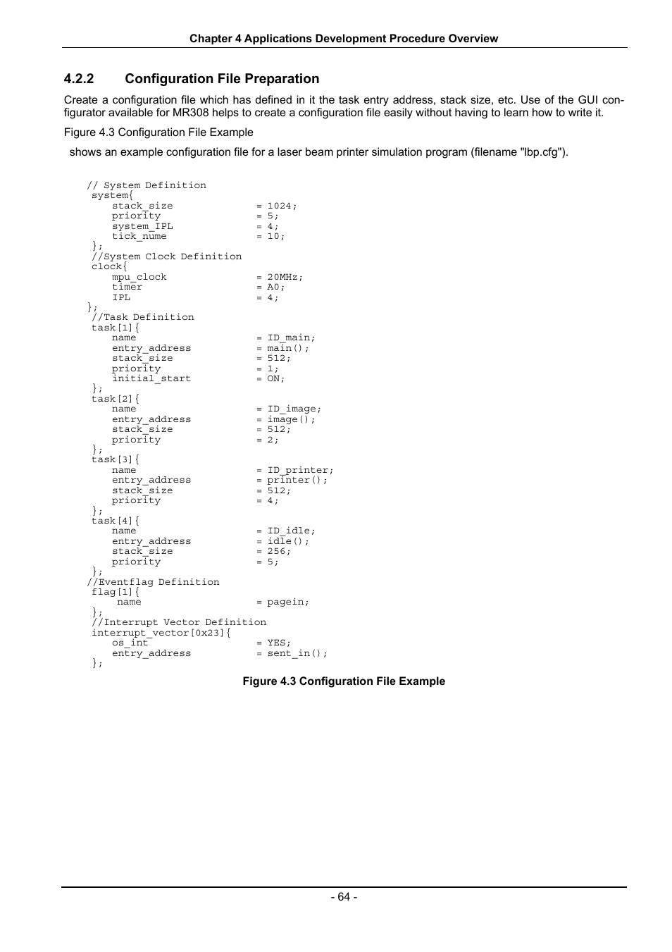 Configuration file preparation, Figure 4.3 configuration file example, 2 configuration file preparation | Renesas 70 User Manual | Page 74 / 162